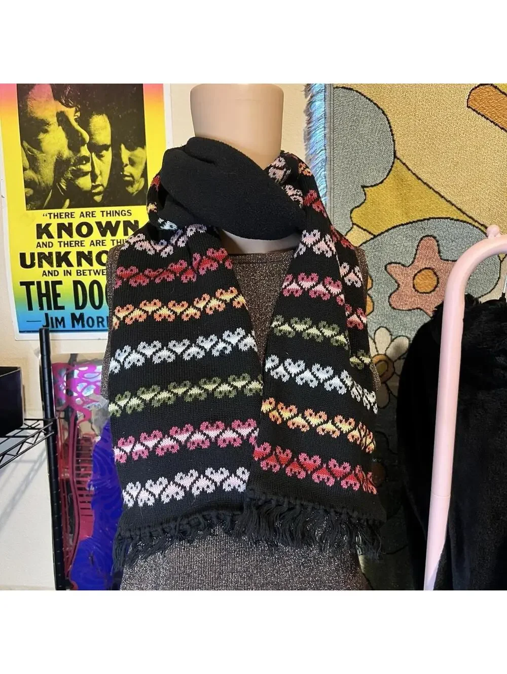 Retro Rainbow Heart Knit Scarf
